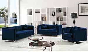 New luxury style blue velvet chesterfild sofa sets 